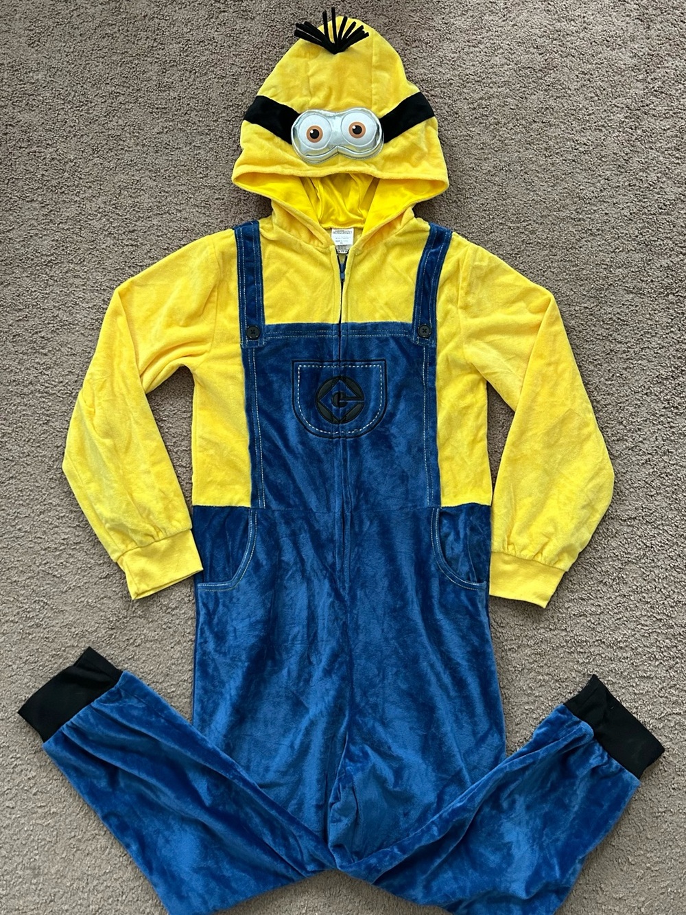 Minions Despicable Me Kids Hooded One-Piece Costume Jumpsuit - Yellow & Blue XL